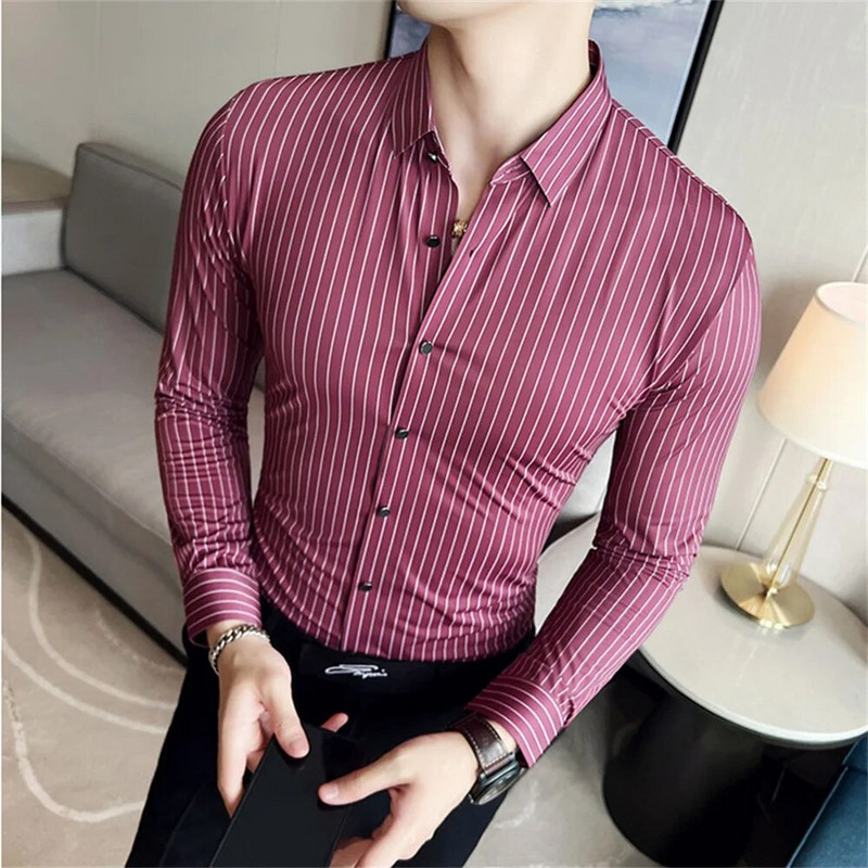 Muška košulja s dugim rukavima Svilena glatka i uska ležerna košulja s dugim rukavima Luksuzna košulja za društvene zabave