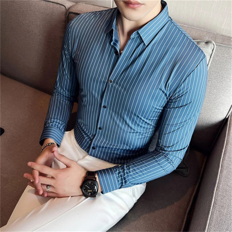 Muška košulja s dugim rukavima Svilena glatka i uska ležerna košulja s dugim rukavima Luksuzna košulja za društvene zabave