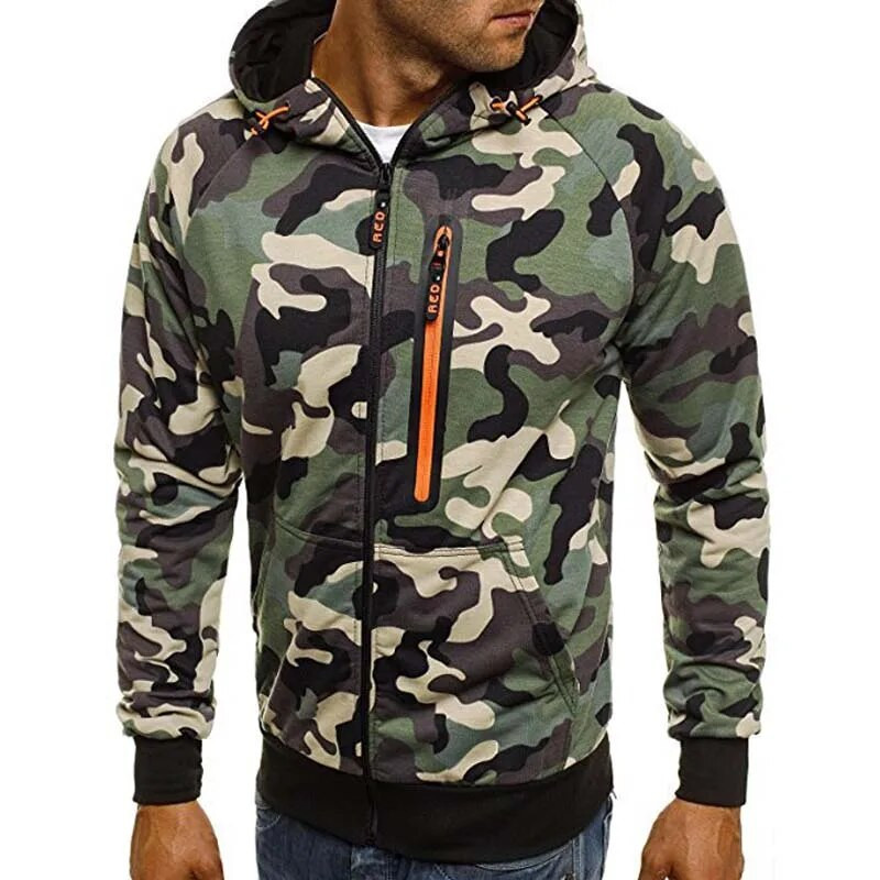 Rudens žiemos kamufliažiniai gobtuvai Vyriški megztiniai, 2021 m. Nauji ilgomis rankovėmis, užtrauktuku, megztiniai Vyriški plius dydžiai su gobtuvu.