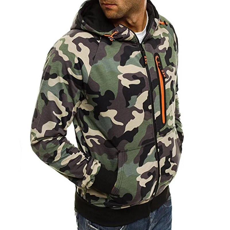 Rudens žiemos kamufliažiniai gobtuvai Vyriški megztiniai, 2021 m. Nauji ilgomis rankovėmis, užtrauktuku, megztiniai Vyriški plius dydžiai su gobtuvu.