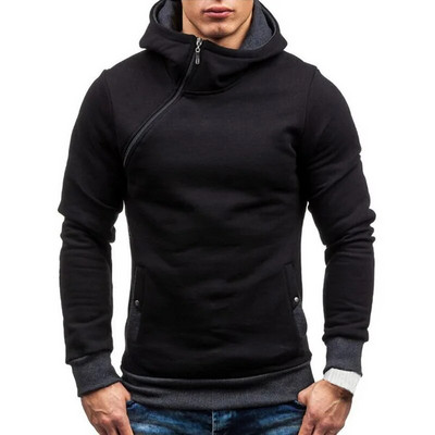 Izmērs XXXL Hoodie Vīriešu Jauns Diagonāls rāvējslēdzējs ar garām piedurknēm Hoodies Džemperi Vīriešu Ikdienišķs Tīrs Hoody Pulovers Streetwear Džemperis