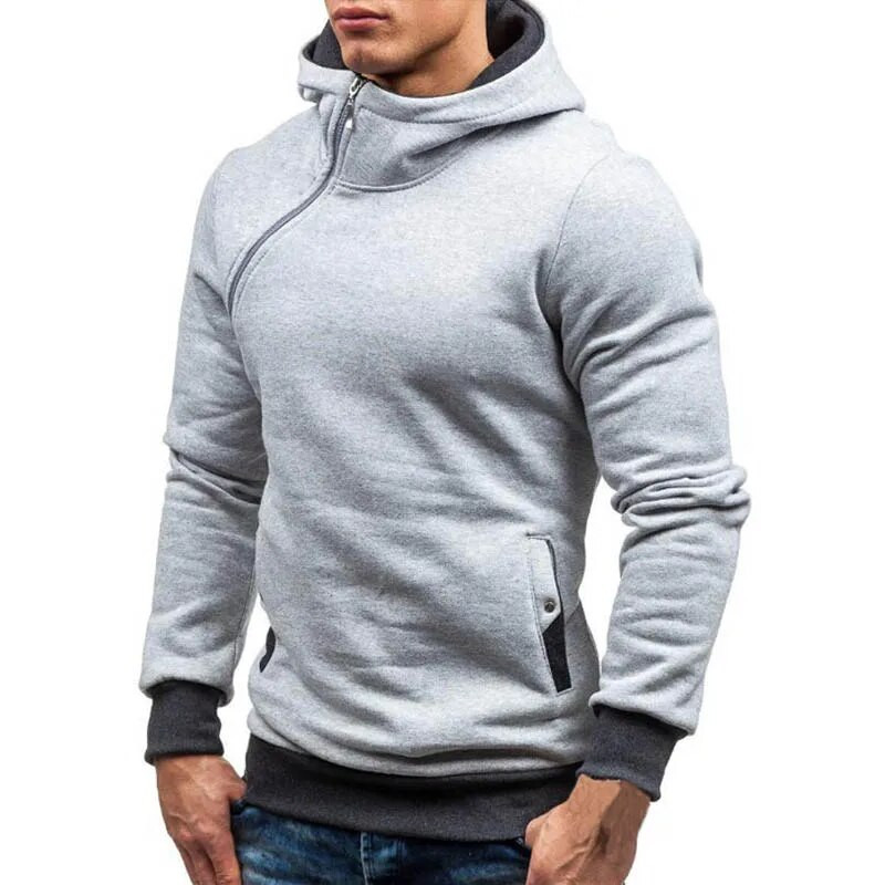 Izmērs XXXL Hoodie Vīriešu Jauns Diagonāls rāvējslēdzējs ar garām piedurknēm Hoodies Džemperi Vīriešu Ikdienišķs Tīrs Hoody Pulovers Streetwear Džemperis