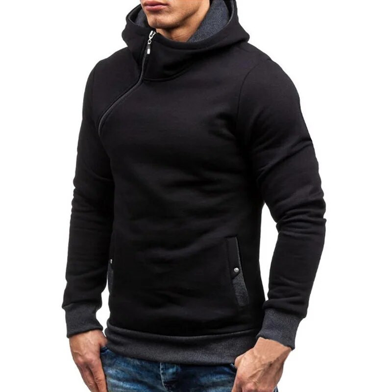 Izmērs XXXL Hoodie Vīriešu Jauns Diagonāls rāvējslēdzējs ar garām piedurknēm Hoodies Džemperi Vīriešu Ikdienišķs Tīrs Hoody Pulovers Streetwear Džemperis