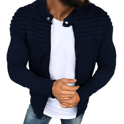 Rudens, žiema, naujas megztinis su užtrauktuku Vyriškas džemperis, dryžuotas klostuotas kratinys, laisvalaikis Slim Fit megztiniai Striukė Vyriškas plius dydis M-3XL