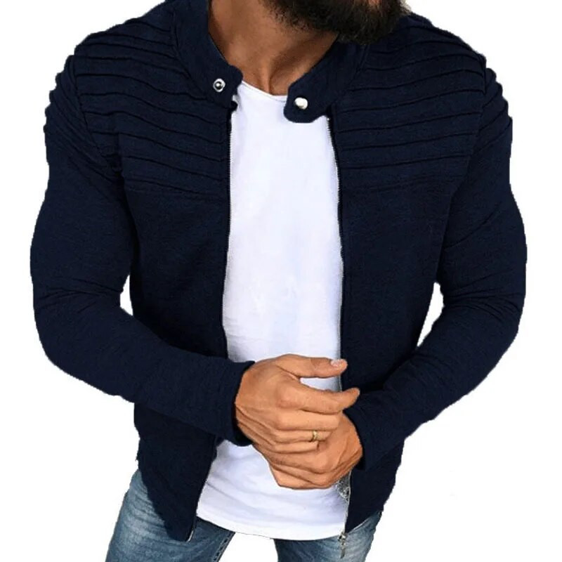 Rudens, žiema, naujas megztinis su užtrauktuku Vyriškas džemperis, dryžuotas klostuotas kratinys, laisvalaikis Slim Fit megztiniai Striukė Vyriškas plius dydis M-3XL