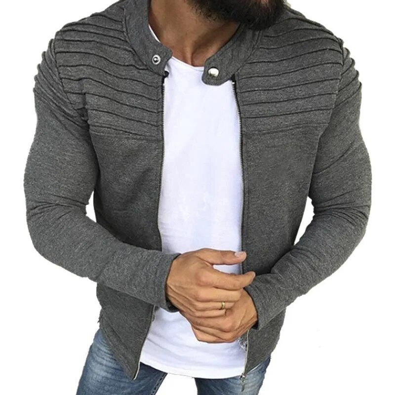 Rudens, žiema, naujas megztinis su užtrauktuku Vyriškas džemperis, dryžuotas klostuotas kratinys, laisvalaikis Slim Fit megztiniai Striukė Vyriškas plius dydis M-3XL