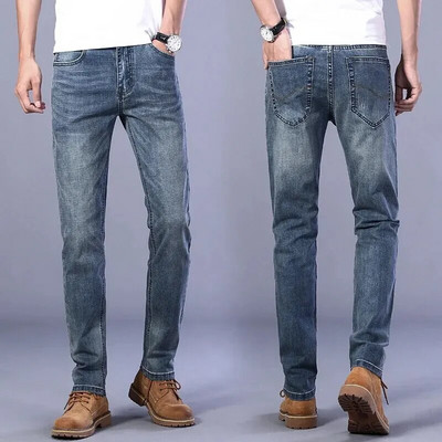 Daudzpusīgi elastīgi, gaiši biznesa džinsi Vīriešu šauri pieguļoši taisna piegriezuma gadījuma moderns vīriešu apģērbs kokvilnas materiāls ikdienas lietošanai