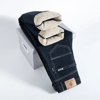 Χειμωνιάτικο αρνί χνούδι τζιν ίσιο παντελόνι Αντρικό χοντρό Μεγάλο μέγεθος 40 Τζιν ψηλόμεσο Stretch Jeansy Fleece Lined Ζεστό Slim Vaqueros