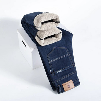 Χειμωνιάτικο αρνί χνούδι τζιν ίσιο παντελόνι Αντρικό χοντρό Μεγάλο μέγεθος 40 Τζιν ψηλόμεσο Stretch Jeansy Fleece Lined Ζεστό Slim Vaqueros