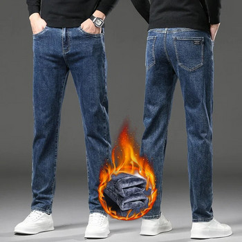 Χειμερινό φλις χοντρό ζεστό τζιν Ανδρικό λεπτό ίσιο παντελόνι τζιν παντελόνι Casual ανδρικά ρούχα Μόδα βελούδινα παντελόνια