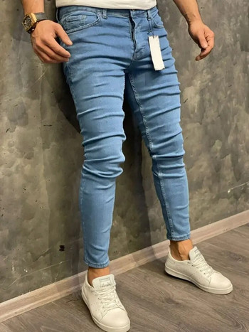 Υψηλής ποιότητας Stretch Elastic Skinny Jeans Ανδρικά European American Classic Solid Washed Denim Παντελόνι Casual Pantalones Hombre Joggers