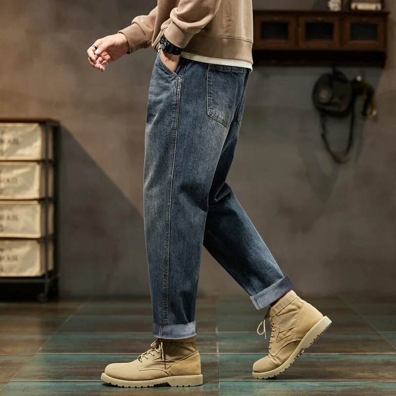 KSTUN Ζεστό Τζιν Ανδρικό Φαρδύ Παντελόνι Μπλε Χαρέμ Παντελόνι Χοντρό Τζιν Παντελόνι Fleece Χαλαρή Εφαρμογή Χειμερινά Τζιν Ανδρικά Μεγάλα 42
