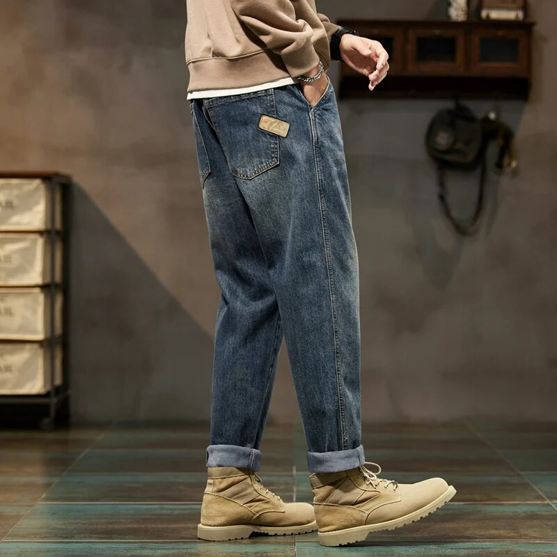 KSTUN Ζεστό Τζιν Ανδρικό Φαρδύ Παντελόνι Μπλε Χαρέμ Παντελόνι Χοντρό Τζιν Παντελόνι Fleece Χαλαρή Εφαρμογή Χειμερινά Τζιν Ανδρικά Μεγάλα 42