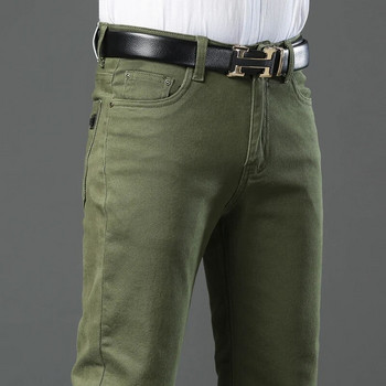 Класически стил 3 цвята Есенни мъжки тънки кафяви дънки Висококачествени бизнес ежедневни високоеластични дънкови панталони Мъжки маркови панталони