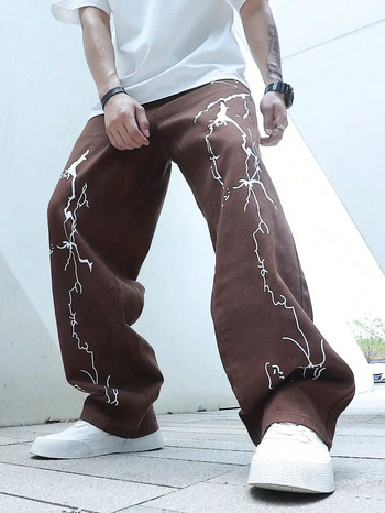 Дънки с щампа на графити Мъжки градиентни хип-хоп панталони Harem Cartoon Свободни ежедневни панталони с ленти около глезена Карго дънки за мъже