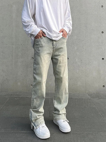 Ανδρικά Skinny Jeans Y2k Φθινοπωρινή μόδα Casual Vintage Εφαρμογή Αναξιοπαθούντα απλό μονόχρωμο παντελόνι με φερμουάρ Αχνό κίτρινο λεπτό τζιν παντελόνι