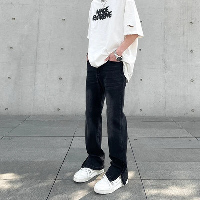 Skinny Jeans Muške Y2k jesenske modne ležerne vintage fit jednostavne jednobojne hlače s patentnim zatvaračem, blijedožute uske traper hlače