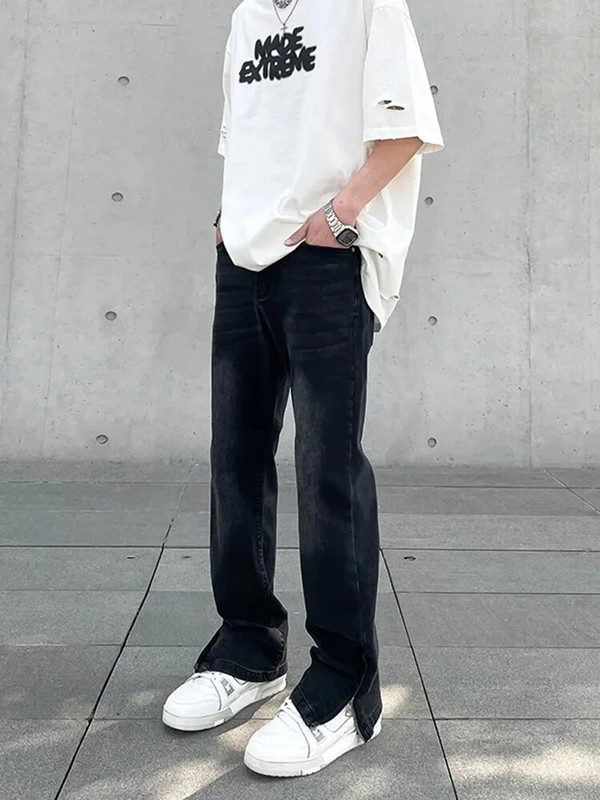 Skinny Jeans Muške Y2k jesenske modne ležerne vintage fit jednostavne jednobojne hlače s patentnim zatvaračem, blijedožute uske traper hlače