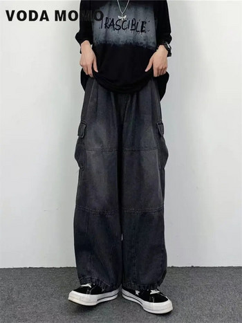 2022 Φθινόπωρο Harajuku Μόδα ρετρό παντελόνι hiphop High Street ίσιο παντελόνι με φαρδύ πόδι Γυναικεία casual loose μεγάλες τσέπες Cargo τζιν