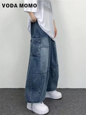2022 Φθινόπωρο Harajuku Μόδα ρετρό παντελόνι hiphop High Street ίσιο παντελόνι με φαρδύ πόδι Γυναικεία casual loose μεγάλες τσέπες Cargo τζιν