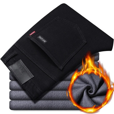 Žieminiai vilnos džinsai vyriški verslo kasdieniai šilti stori juodi ploni tamprios džinsinės kelnės vyriškos aukštos kokybės prabangios kelnės vyriški drabužiai