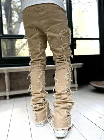 Fashion Stretch Patch Ανδρικά τζιν Y2K Patchwork Δημιουργικές φούντες Διακόσμηση ίσιο τζιν παντελόνι για άντρες Hip hop jean παντελόνι