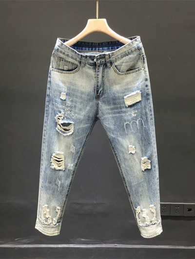 Holes Džinsai Vyriški ir Moteriški 2022 m. vasara Aukšto juosmens plonos spalvos laisvi tiesūs džinsiniai kelnės iki kulkšnies Haremo kelnės Vyriški ir moteriški džinsai