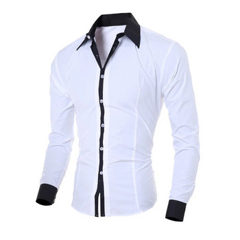 Ανδρικό πολυτελές πουκάμισο με μονόχρωμο φόρεμα, μακρυμάνικο στυλ, μπλούζα με κουμπιά για επαγγελματικά κοινωνικά επίσημα μπλουζάκια