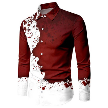 Мъжка риза с дълъг ръкав Модно ново копче за ревер Ежедневно парти на открито Удобен мек материал Лилаво Златно Черно 2023 Плюс размер