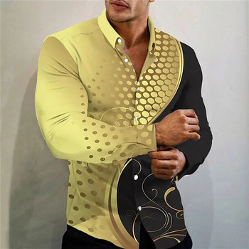 Мъжка риза с дълъг ръкав Модно ново копче за ревер Ежедневно парти на открито Удобен мек материал Лилаво Златно Черно 2023 Плюс размер