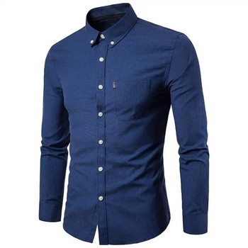 Ανοιξιάτικο μακρυμάνικο επίσημο πουκάμισο για άντρες Συμπαγές λεπτές βασικές επαγγελματικές μπλούζες με κλειστό γιακά για καθημερινή ζωή