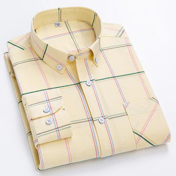 Ανδρικό 2023 Casual 100% βαμβάκι Oxford μακρυμάνικο καρό πουκάμισο για ανδρικό casual λευκό καρό ανδρικά ρούχα