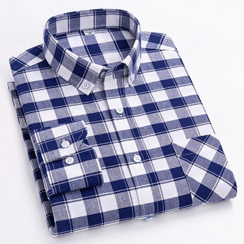 Ανδρικό 2023 Casual 100% βαμβάκι Oxford μακρυμάνικο καρό πουκάμισο για ανδρικό casual λευκό καρό ανδρικά ρούχα