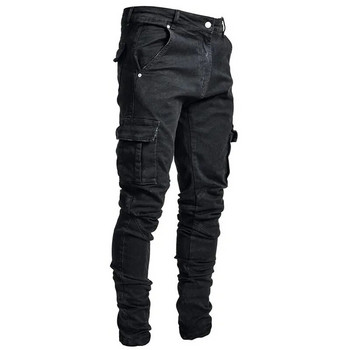 Ανδρικό τζιν μαύρο παντελόνι Cargo με πολλές τσέπες Τζιν Pantalones μπλε λεπτή εφαρμογή Overol Hombre Fashion Casual Streetwear Παντελόνι 3XL