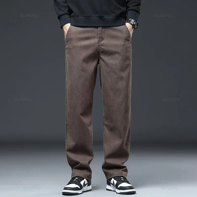 Νέο αναβαθμισμένο ανδρικό τζιν από ύφασμα Lyocell Loose ίσια χειμερινή ελαστική μέση παντελόνι καθημερινό τζιν Παντελόνι ανδρικό χοντρό μεγάλο μέγεθος 5XL