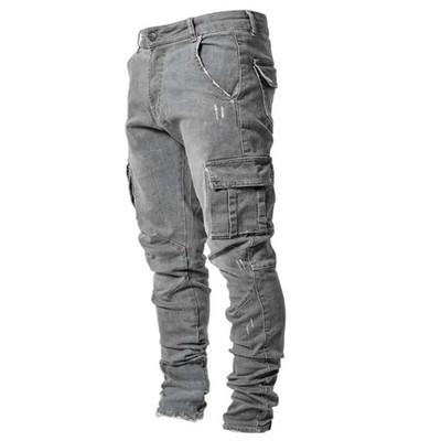 Τζιν ανδρικό παντελόνι λούσιμο Μονόχρωμο τζιν με πολλές τσέπες τζιν στη μέση Cargo Jeans Plus Size Fahsion Casual Παντελόνι Ανδρικό καθημερινό
