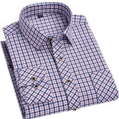 Κλασικά ανδρικά καρό πουκάμισα με μακρυμάνικα κουμπιά Business Causual Άνοιξη Καθημερινή κανονική εφαρμογή Σχέδιο καρό τσέπης Νεανική μόδα