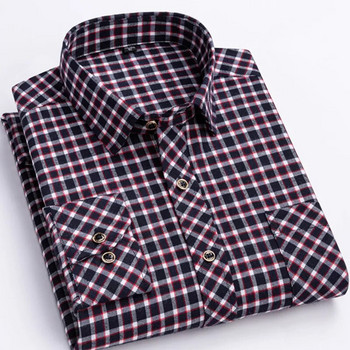 Κλασικά ανδρικά καρό πουκάμισα με μακρυμάνικα κουμπιά Business Causual Άνοιξη Καθημερινή κανονική εφαρμογή Σχέδιο καρό τσέπης Νεανική μόδα
