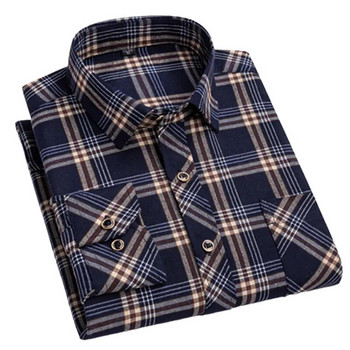Κλασικά ανδρικά καρό πουκάμισα με μακρυμάνικα κουμπιά Business Causual Άνοιξη Καθημερινή κανονική εφαρμογή Σχέδιο καρό τσέπης Νεανική μόδα