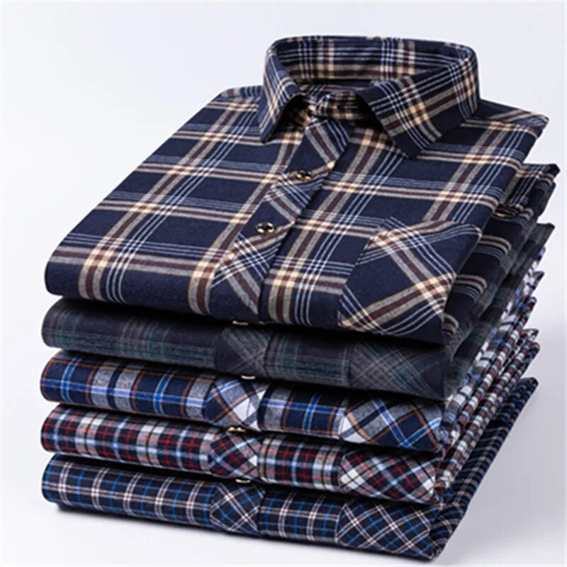 Κλασικά ανδρικά καρό πουκάμισα με μακρυμάνικα κουμπιά Business Causual Άνοιξη Καθημερινή κανονική εφαρμογή Σχέδιο καρό τσέπης Νεανική μόδα