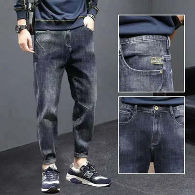 Korea vabaaja püksid Meeste pahkluuni ulatuvad teksad Kvaliteetsed suvised venivad puuvillased augud õhukesed tänavarõivad disain teksapüksid