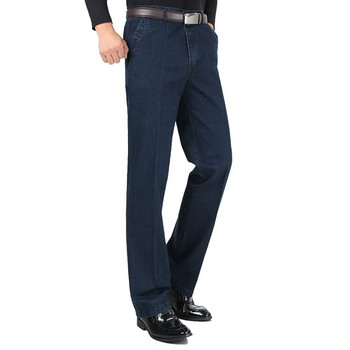 Ново пристигане, еластични дънки за мъже, пролет, есен, мъжки ежедневни висококачествени памучни дънкови панталони с нормална кройка, тъмно сини широки панталони