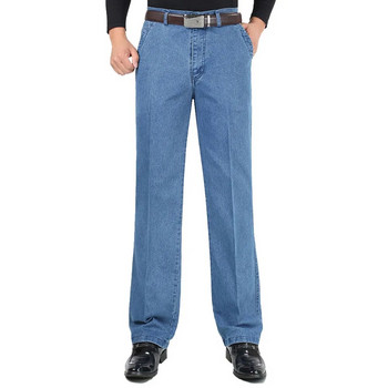 Ново пристигане, еластични дънки за мъже, пролет, есен, мъжки ежедневни висококачествени памучни дънкови панталони с нормална кройка, тъмно сини широки панталони