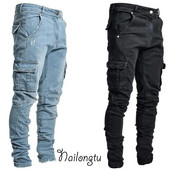 nauji džinsai Vyriški kelnaitės skalbimo vienspalviai kelių kišenių džinsai vidutinio juosmens krovininiai džinsai plius dydžio madingos laisvalaikio kelnės Vyriškos kasdienės dėvėjimo