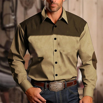 Ανδρικό ρετρό πουκάμισο έθνικ φορεμένο δυτικό πουκάμισο φυλετικό μοτίβο ρετρό μαύρο γκρι απαλά άνετα μακρυμάνικα ρούχα Νέο στιλ 2024
