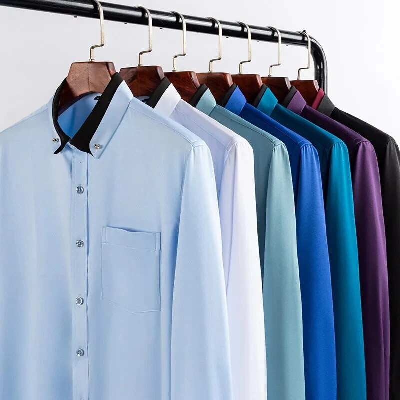 Meeste kvaliteetne disainerstiilis pikkade varrukatega elastne ärikontor Meeste pidulik kortsudevastane särk kevad- ja sügisene uus 2024