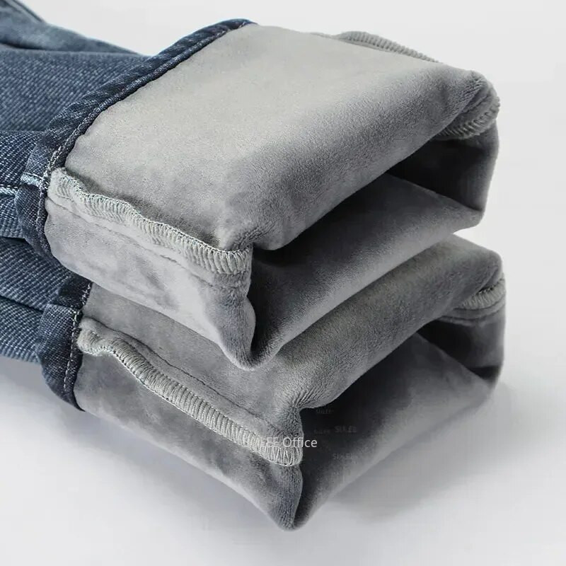 Nauji žieminiai vyriški vilnoniai džinsai Verslo laisvalaikio tamprios, plonos džinsinės kaubojiškos kelnės, vyriškos klasikinės storos šiltos kelnės