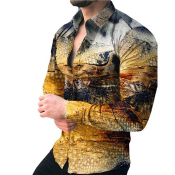 Модни луксозни социални мъжки ризи Риза с копчета с обърната яка Ежедневни горнища с щампи на цветя с дълъг ръкав Мъжки дрехи Абитуриентска жилетка