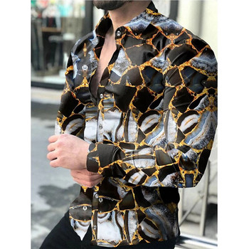 Модни луксозни социални мъжки ризи Риза с копчета с обърната яка Ежедневни горнища с щампи на цветя с дълъг ръкав Мъжки дрехи Абитуриентска жилетка