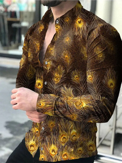 Μόδα Πολυτελή Social Ανδρικά πουκάμισα πουκάμισα με κουμπιά με γιακά με κουμπιά casual λουλούδια με μακρυμάνικο μπλουζάκια Ανδρικά ρούχα Ζακέτα χορού